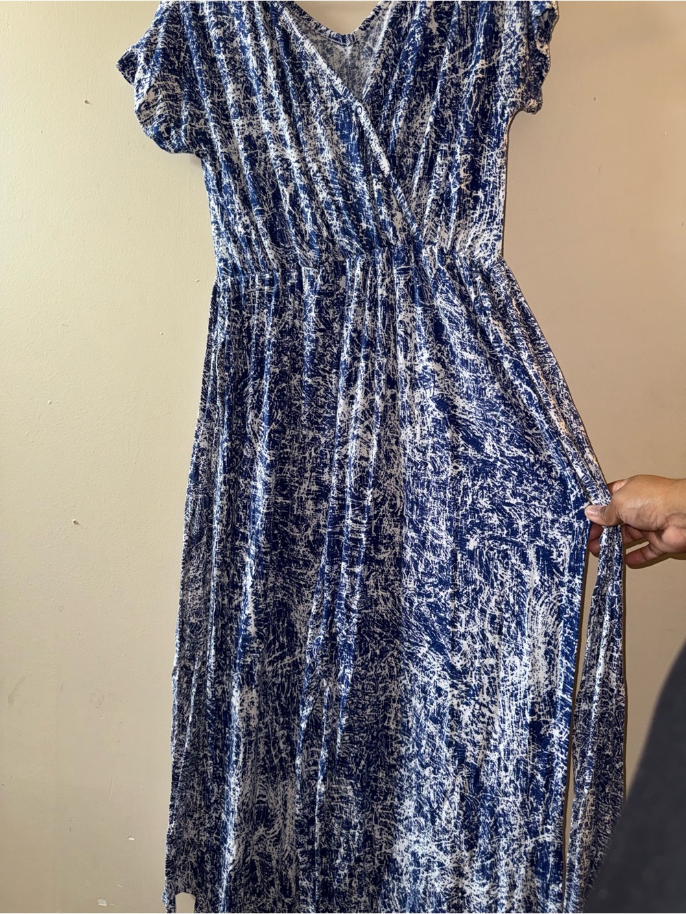 Blue and White Printed Wrap Midi Dress